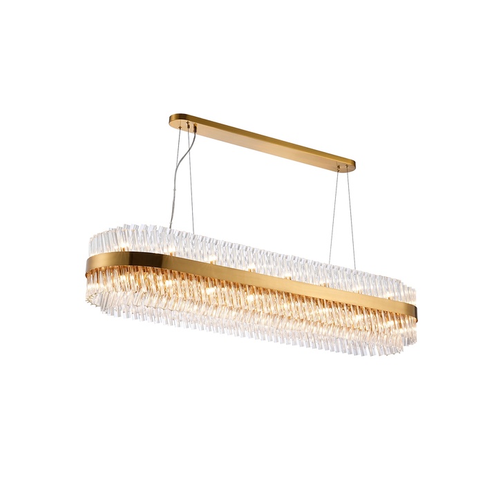 Idolite Caspian 36 Light Large Linear Bar Pendant Brass With Clear Glass Rods