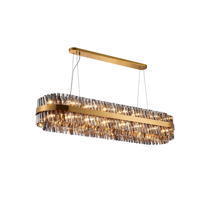 Idolite Caspian 36 Light Large Linear Bar Pendant Brass With Smoked Glass Rods