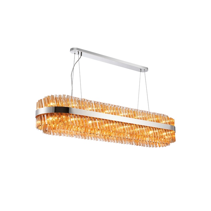 Idolite Caspian 36 Light Large Linear Bar Pendant Polished Nickel With Amber Glass Rods