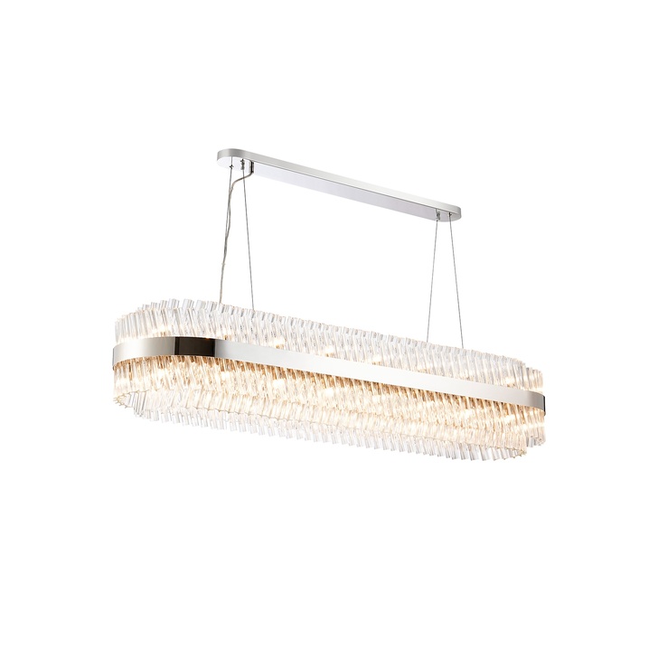 Idolite Caspian 36 Light Large Linear Bar Pendant Polished Nickel With Clear Glass Rods