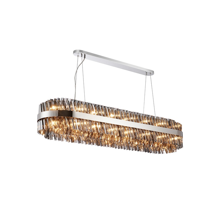 Idolite Caspian 36 Light Large Linear Bar Pendant Polished Nickel With Smoked Glass Rods