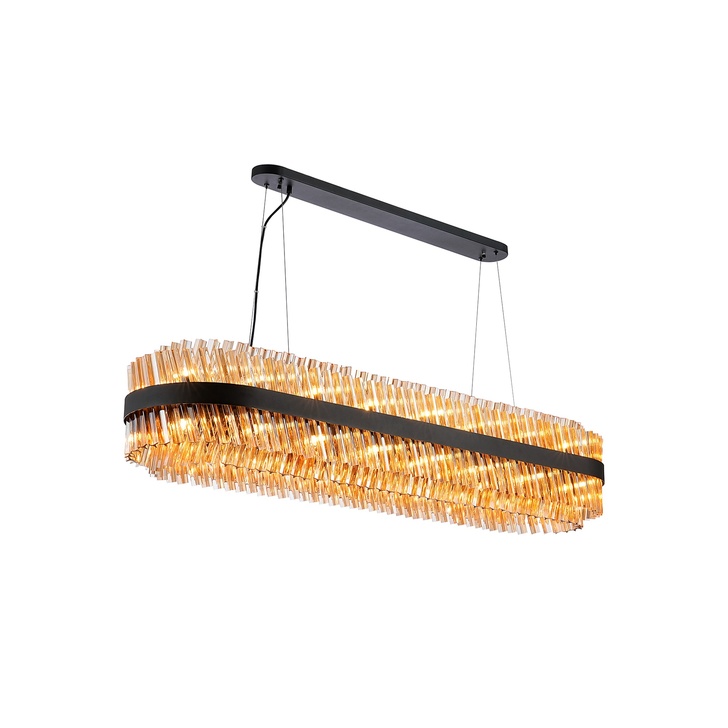 Idolite Caspian 36 Light Large Linear Bar Pendant Satin Black With Amber Glass Rods