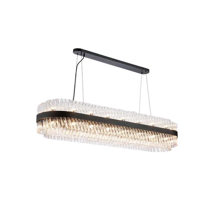 Idolite Caspian 36 Light Large Linear Bar Pendant Satin Black With Clear Glass Rods