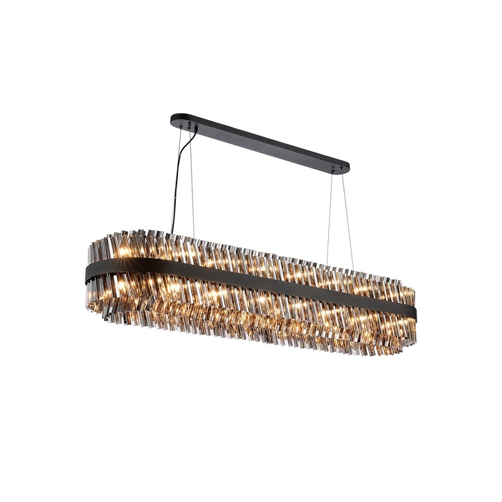 Idolite Caspian 36 Light Large Linear Bar Pendant Satin Black With Smoked Glass Rods