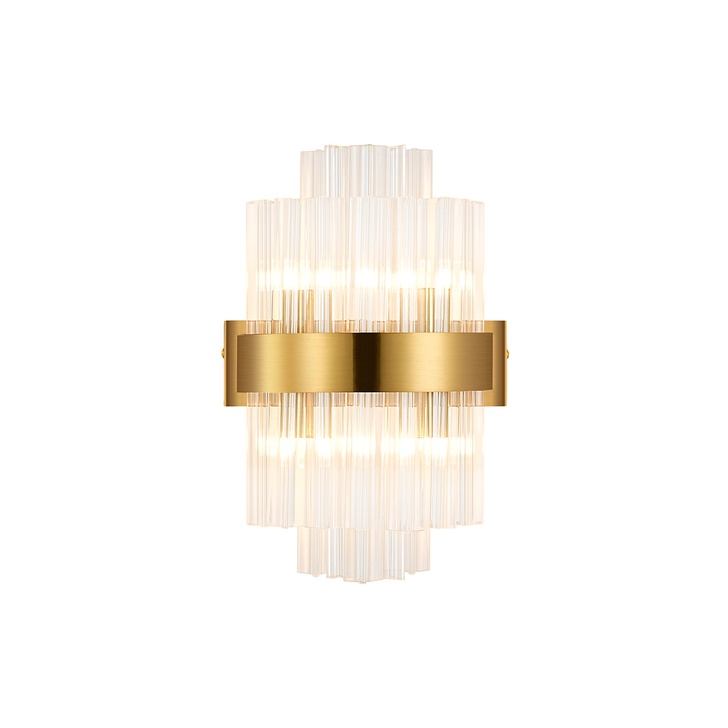 Idolite Caspian 4 Light Wall Lamp Brass With Clear Glass Rods