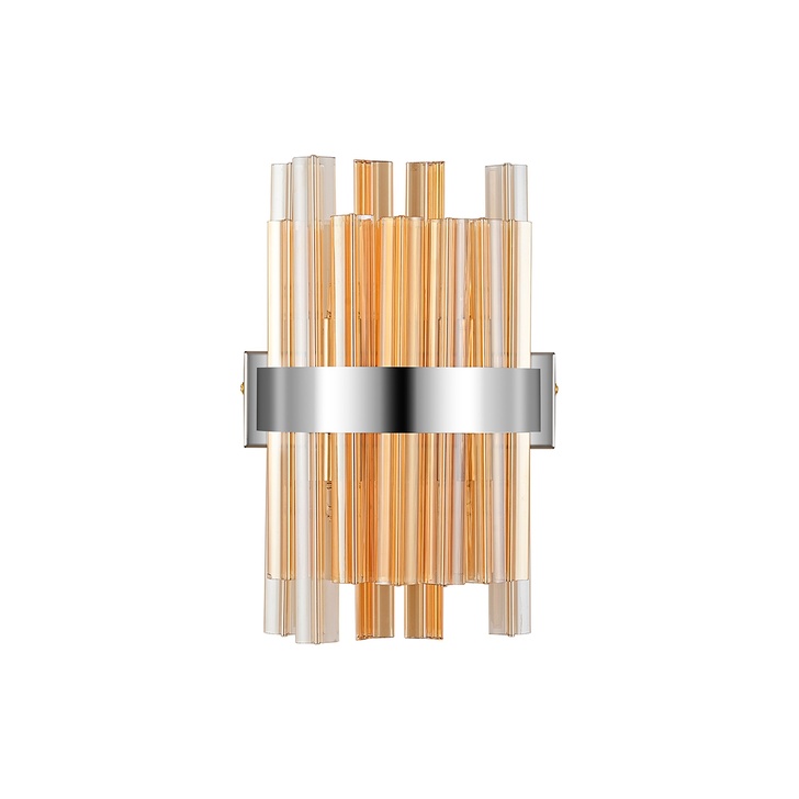 Idolite Caspian 4 Light Wall Lamp Polished Nickel With Amber Glass Rods