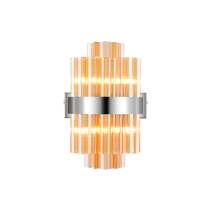 Idolite Caspian 4 Light Wall Lamp Polished Nickel With Amber Glass Rods