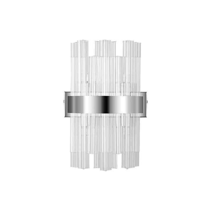 Idolite Caspian 4 Light Wall Lamp Polished Nickel With Clear Glass Rods