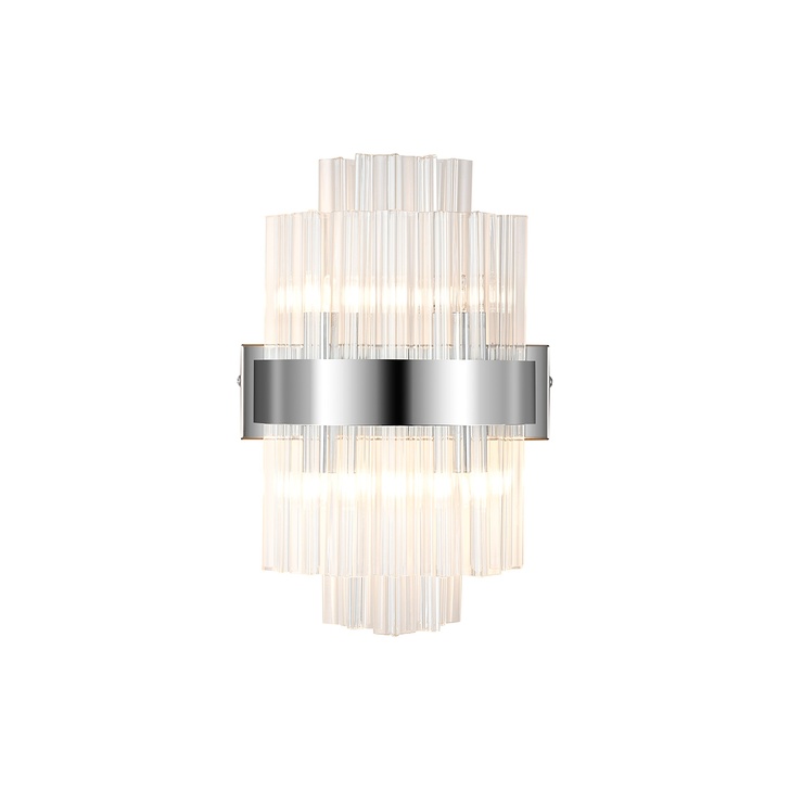 Idolite Caspian 4 Light Wall Lamp Polished Nickel With Clear Glass Rods