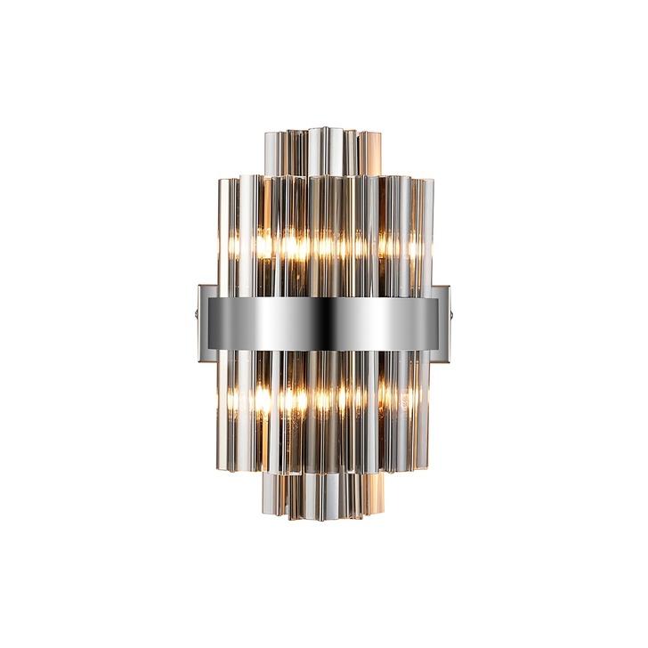 Idolite Caspian 4 Light Wall Lamp Polished Nickel With Smoked Glass Rods