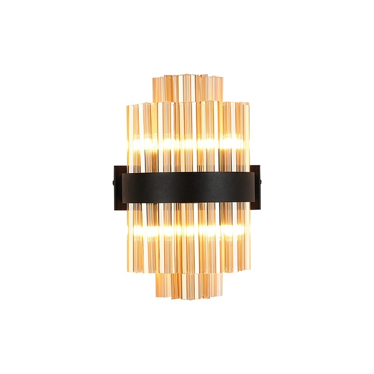 Idolite Caspian 4 Light Wall Lamp Satin Black With Amber Glass Rods