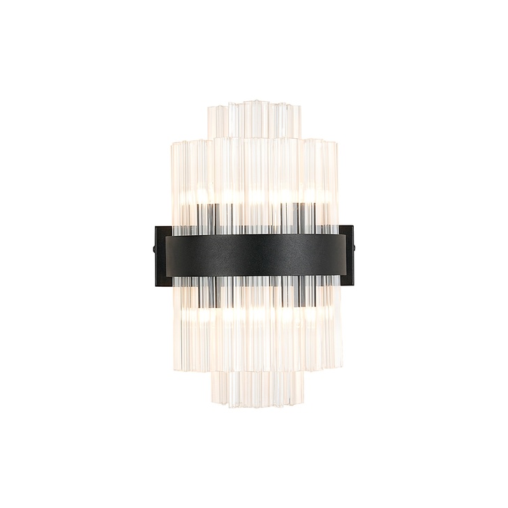 Idolite Caspian 4 Light Wall Lamp Satin Black With Clear Glass Rods