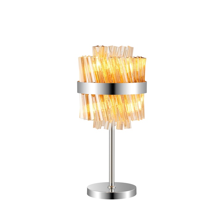 Idolite Caspian 6 Light Table Lamp Polished Nickel With Amber Glass Rods