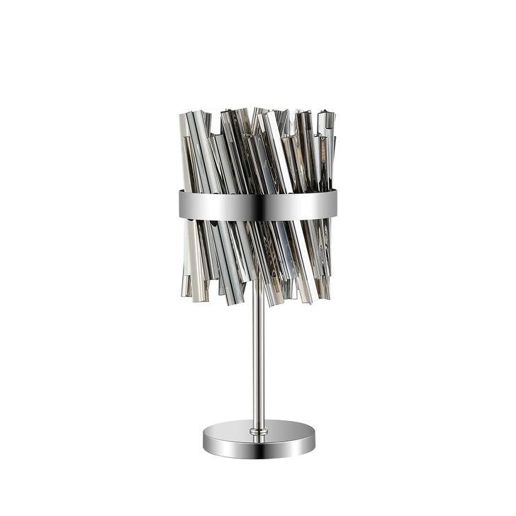 Idolite Caspian 6 Light Table Lamp Polished Nickel With Smoked Glass Rods