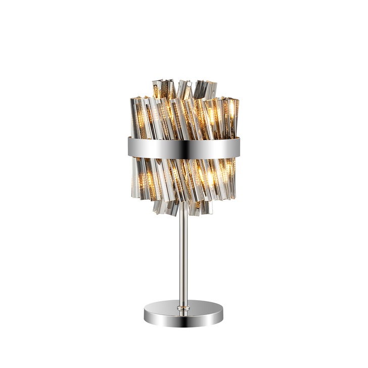 Idolite Caspian 6 Light Table Lamp Polished Nickel With Smoked Glass Rods