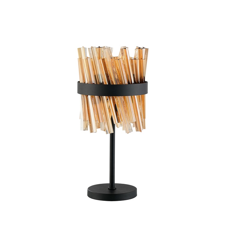 Idolite Caspian 6 Light Table Lamp Satin Black With Amber Glass Rods