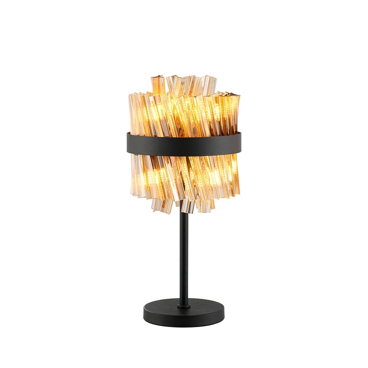 Idolite Caspian 6 Light Table Lamp Satin Black With Amber Glass Rods