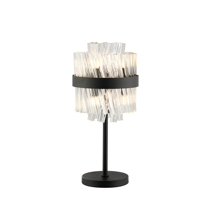 Idolite Caspian 6 Light Table Lamp Satin Black With Clear Glass Rods