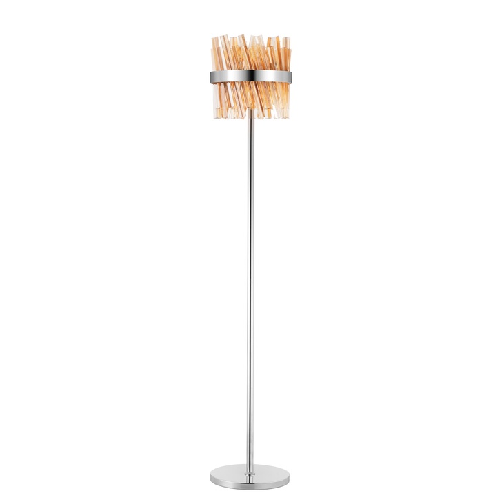 Idolite Caspian 8 Light Floor Lamp Polished Nickel With Amber Glass Rods