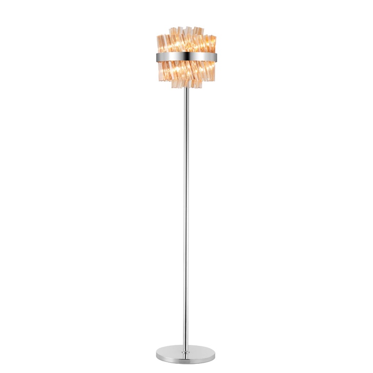 Idolite Caspian 8 Light Floor Lamp Polished Nickel With Amber Glass Rods