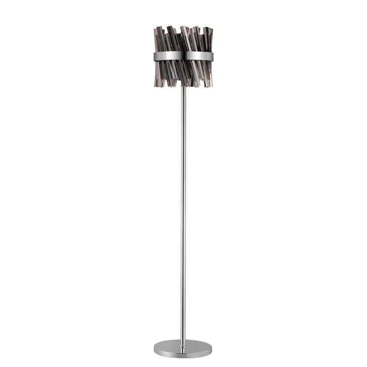 Idolite Caspian 8 Light Floor Lamp Polished Nickel With Smoked Glass Rods