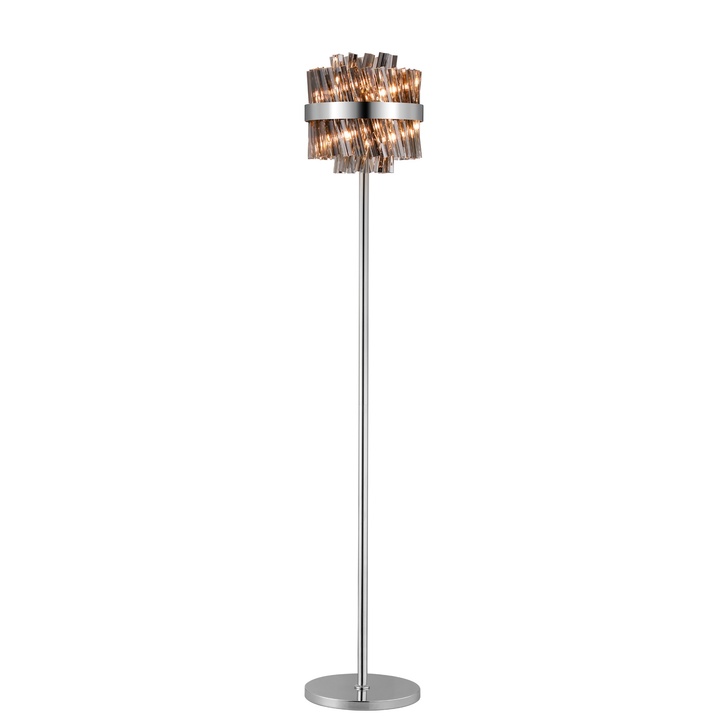 Idolite Caspian 8 Light Floor Lamp Polished Nickel With Smoked Glass Rods