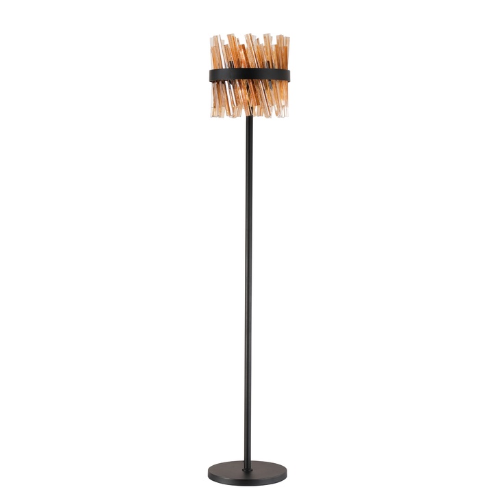 Idolite Caspian 8 Light Floor Lamp Satin Black With Amber Glass Rods