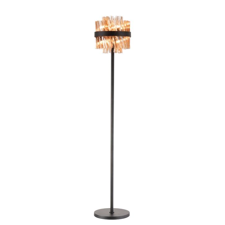 Idolite Caspian 8 Light Floor Lamp Satin Black With Amber Glass Rods