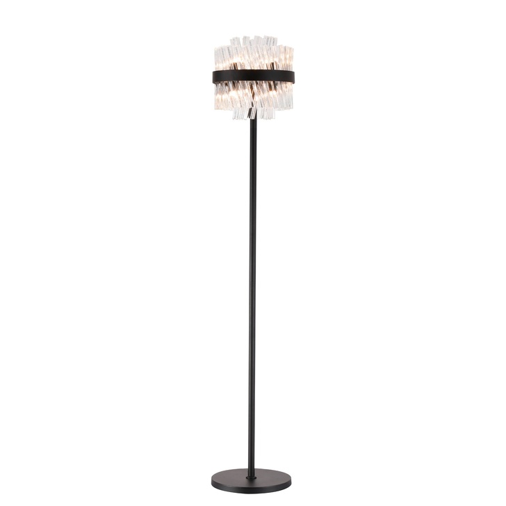 Idolite Caspian 8 Light Floor Lamp Satin Black With Clear Glass Rods