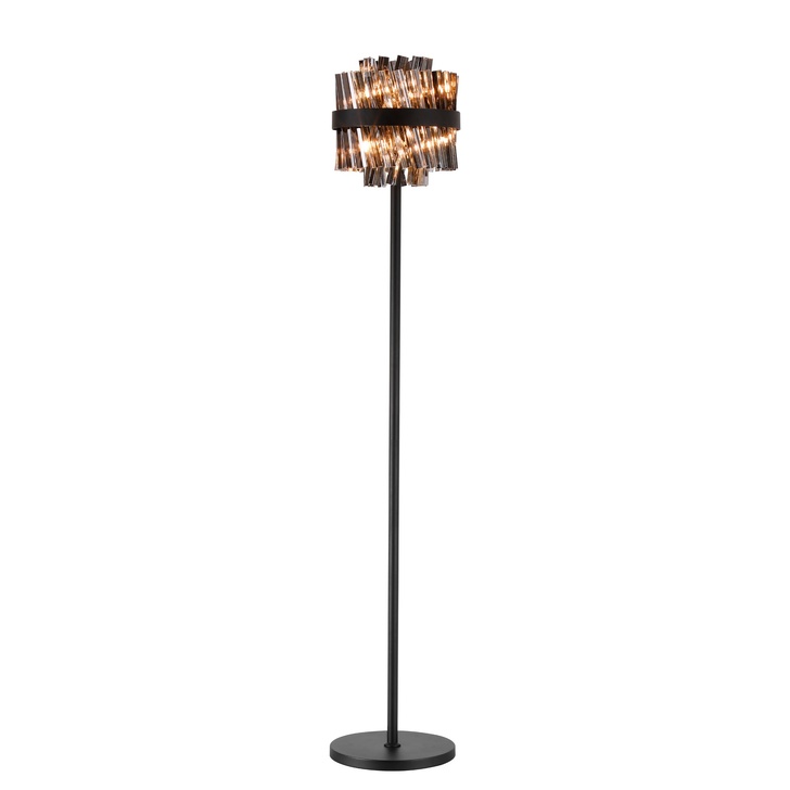 Idolite Caspian 8 Light Floor Lamp Satin Black With Smoked Glass Rods