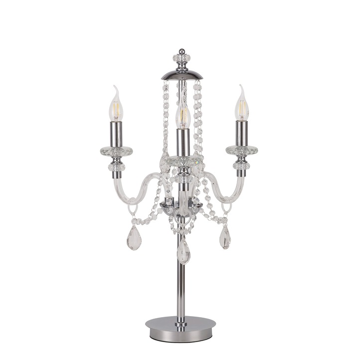 Idolite Caucasus Polished Chrome 3 Light Crystal Table Lamp