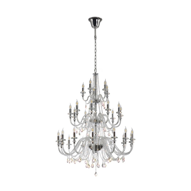 Idolite Caucasus Polished Chrome 3 Tier 29 Light Crystal Chandelier