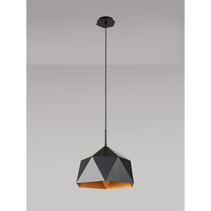 Idolite Celeste Matt Black Finish Single Pendant Light C/W Gold Inner