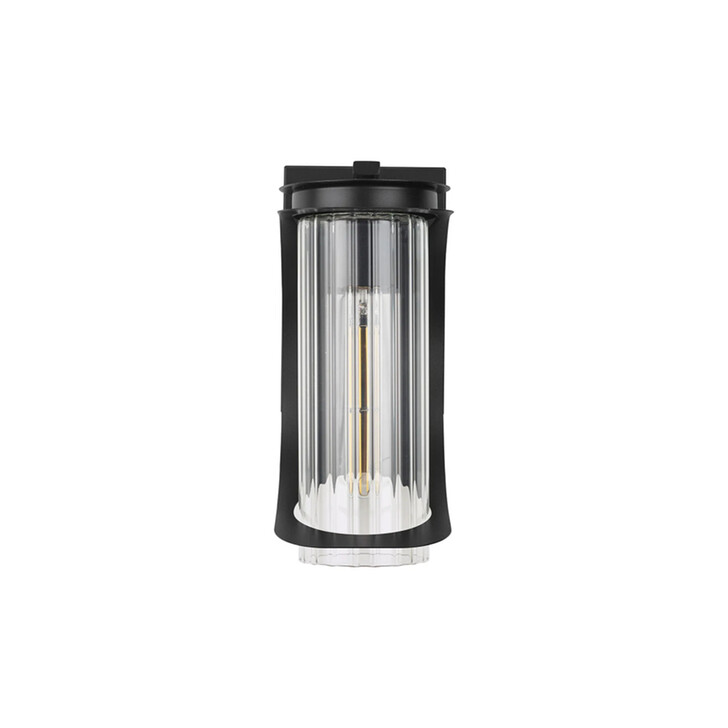 Idolite Chester Curved Frame Satin Black Cylinder Outdoor Wall Light Complete With Clear Ribbed Glass - IP54