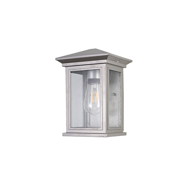 Idolite Cook Silver Grey Flush Exterior Wall Light Complete With Clear Seeded Glass - IP54