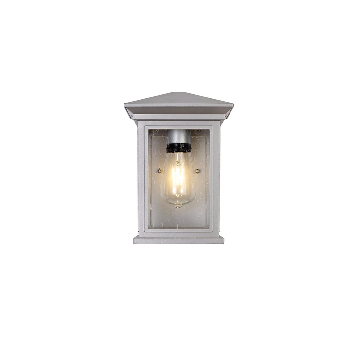 Idolite Cook Silver Grey Flush Exterior Wall Light Complete With Clear Seeded Glass - IP54