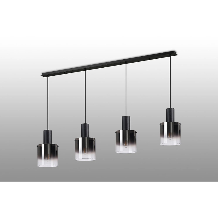 Idolite Crewe 1.5m Linear 4 Light Pendant Satin Black With Smoke Fade Glass