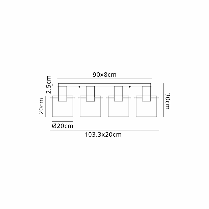 Idolite Crewe 100 x 20cm 4 Light Linear Flush Ceiling Light Titanium Gold/Satin Black With Amber Fade Glass