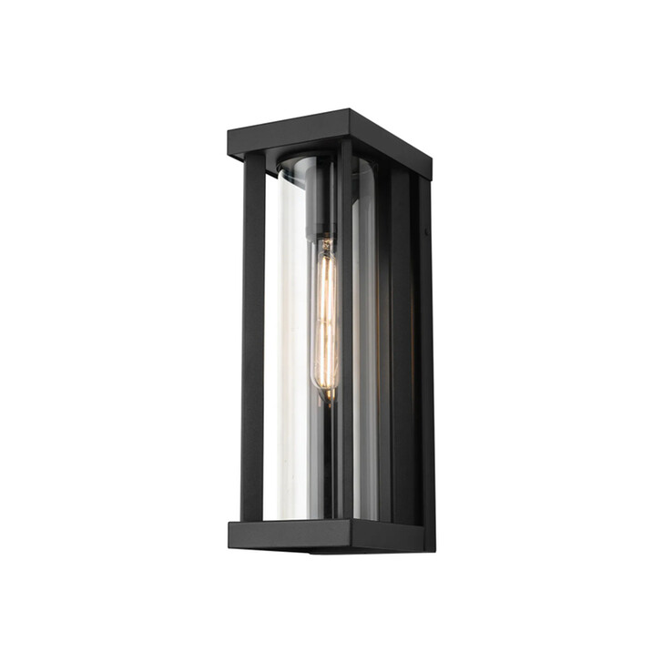 Idolite Crewe Satin Black Rectangular Flush Outdoor Wall Lantern Complete With Clear Cylindrical Glass - IP54