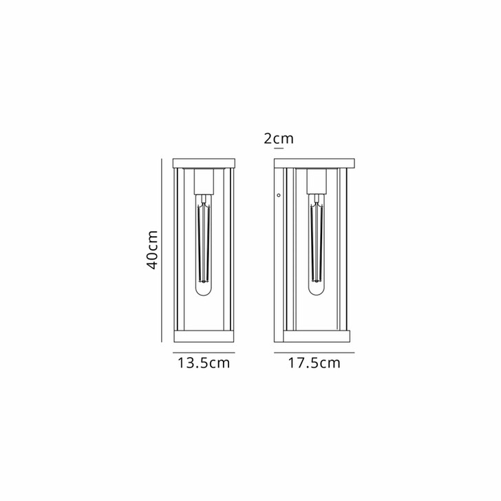 Idolite Crewe Satin Black Rectangular Flush Outdoor Wall Lantern Complete With Clear Cylindrical Glass - IP54