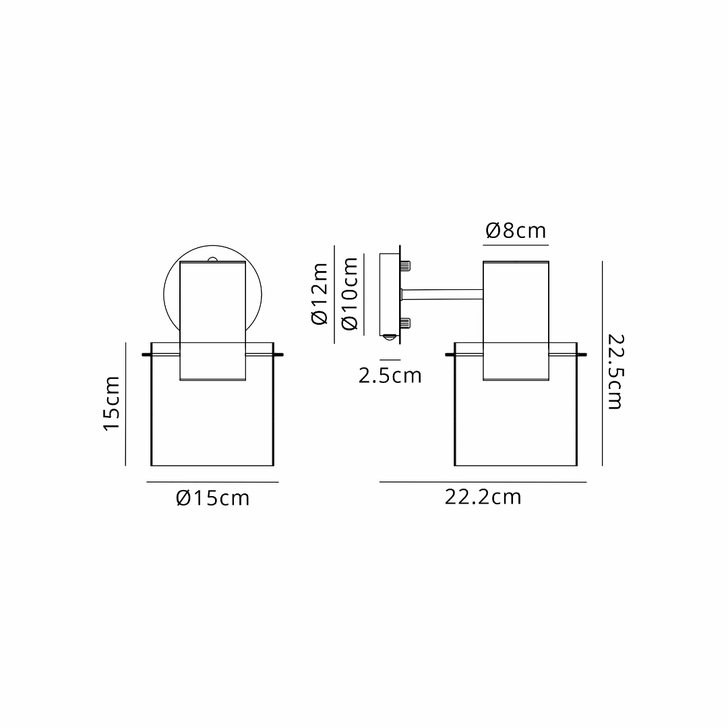 Idolite Crewe Single Switched Wall Light Satin Black With Smoke Fade Glass