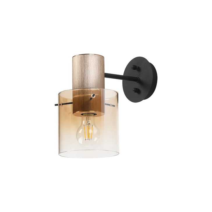 Idolite Crewe Single Wall Light Titanium Gold With Amber Fade Glass