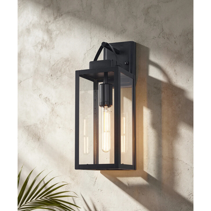Idolite Derby Satin Black Vertical Exterior Wall Light With Clear Glass - IP54