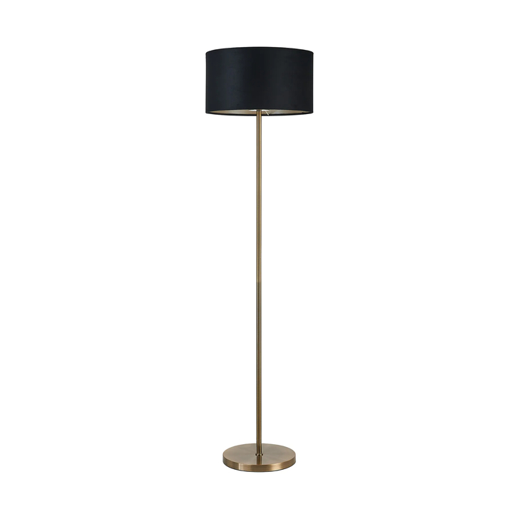 Idolite Devine Floor Lamp, 1 Light E27, Antique Brass/Black/Prosecco 40x22cm Velvet Shade