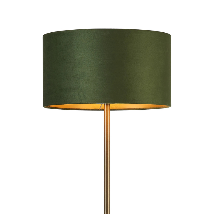 Idolite Devine Floor Lamp, 1 Light E27, Antique Brass/Moss Green/Gold 40x22cm Velvet Shade
