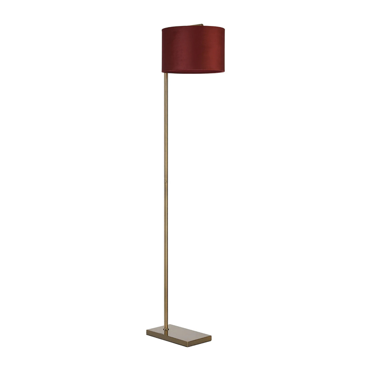 Idolite Devine Floor Lamp, 1 Light E27, Antique Brass/Oxblood 30x20cm Velvet Shade
