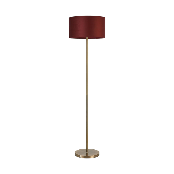 Idolite Devine Floor Lamp, 1 Light E27, Antique Brass/Oxblood 40x22cm Velvet Shade
