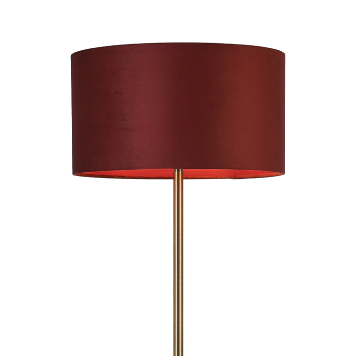 Idolite Devine Floor Lamp, 1 Light E27, Antique Brass/Oxblood 40x22cm Velvet Shade