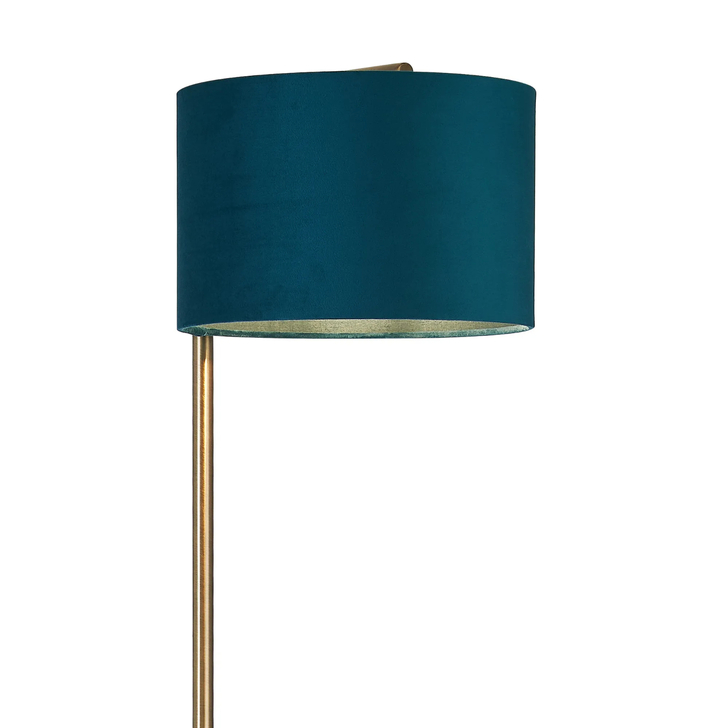 Idolite Devine Floor Lamp, 1 Light E27, Antique Brass/Teal 30x20cm Velvet Shade