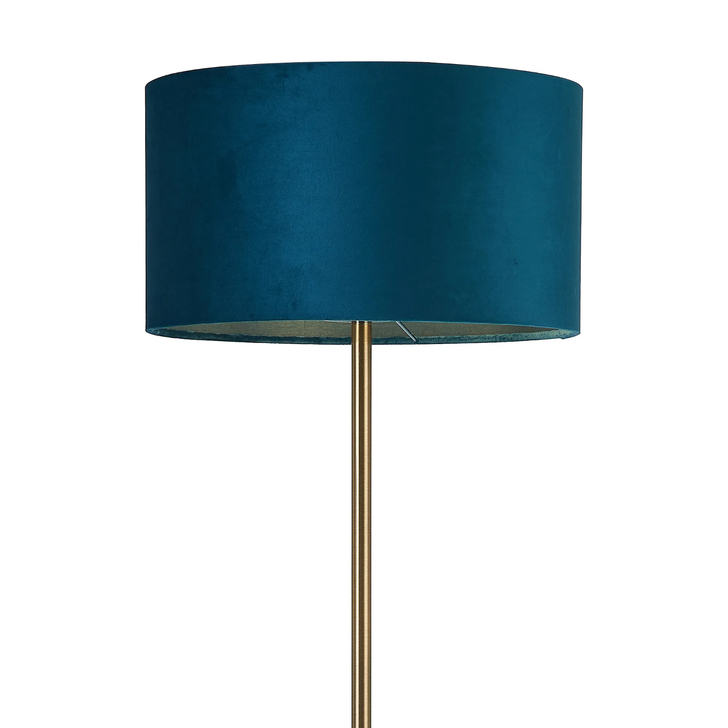 Idolite Devine Floor Lamp, 1 Light E27, Antique Brass/Teal 40x22cm Velvet Shade